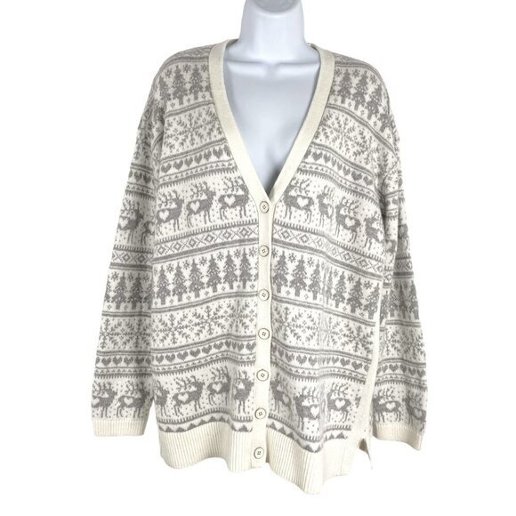 Talbots Cardigan Sweater Christmas Tree Reindeer Cotton Blend NWT Women's Medium - Picture 1 of 7